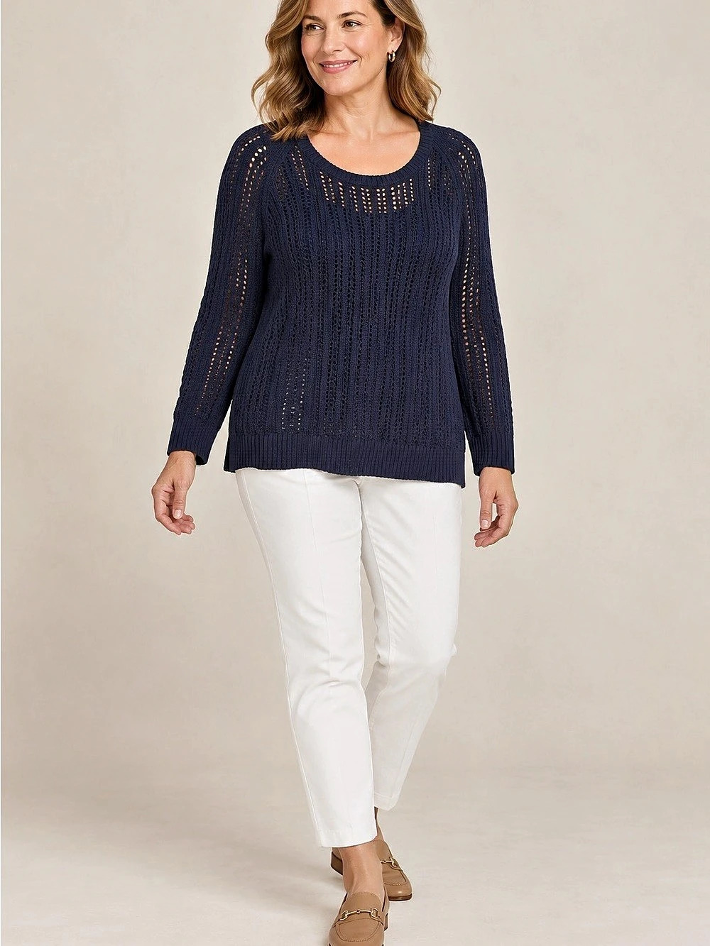 Talbots Cotton Open Knit Sweater Blue Large Like New